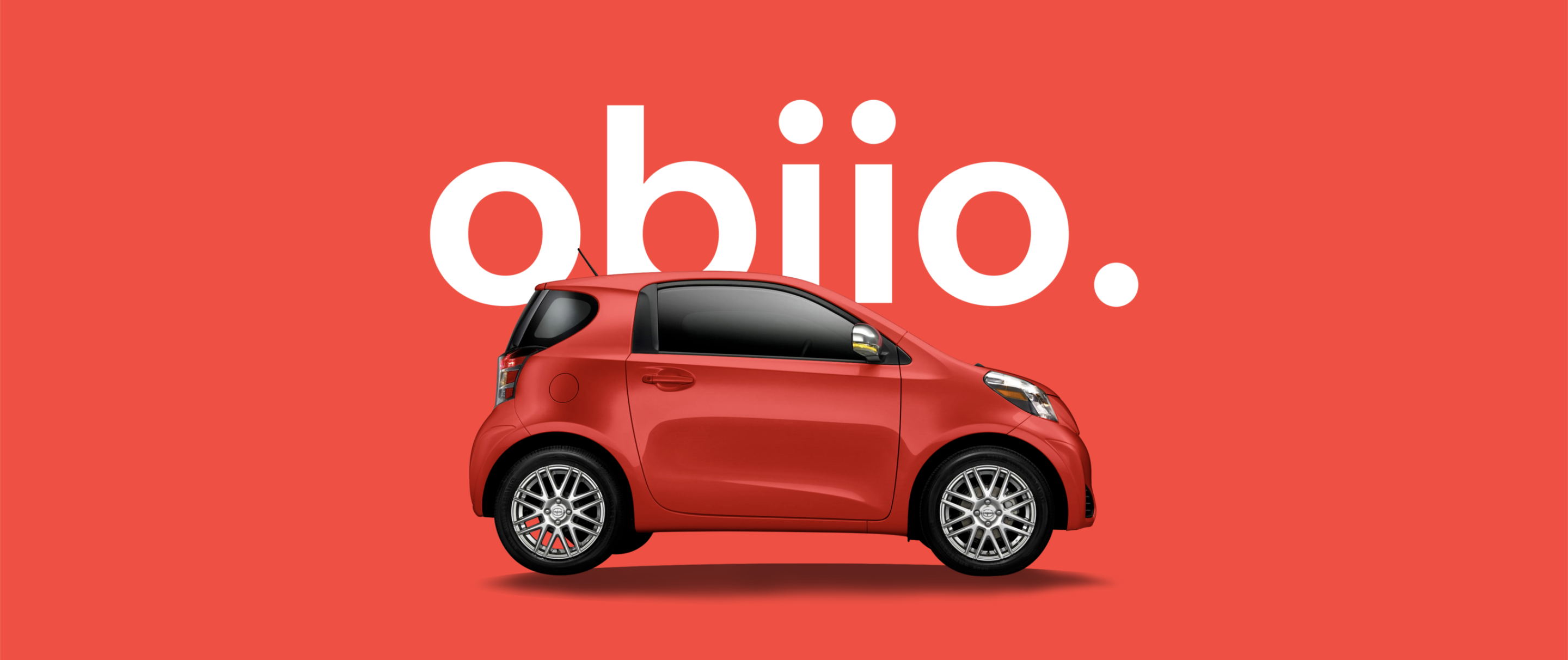 a delivery car with hot pink background as banner.